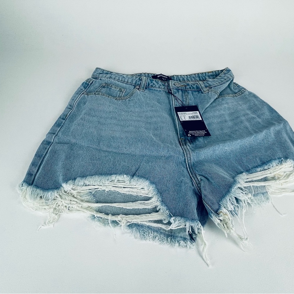 EXTREME RIP HEM HIGH WAIST SHORTS  light  blue